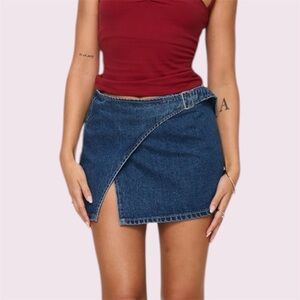 ❌SOLD❌ Princess Polly | Wait Up Demin Wrap Mini Skirt Midwash